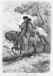Contrabandista español de Ronda y su Maja, grabado por Felix Jean Gauchard (1825-72)